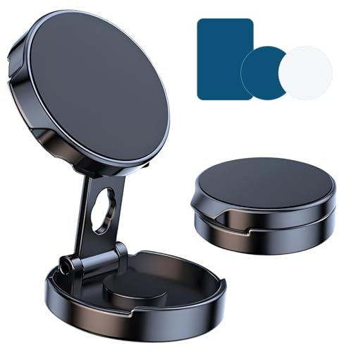 MOMOTOU Magnetisch Handyhalterung Auto 720° Klappbarer mit 6 Starke Magnet Runde Metall Autotelefonhalter mit Alle Smartphones