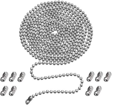 OBYJCA 4 Meter/13.1 Feet Roller Blind Chain, 4.5mm Roller Blind Beads Chain Replacement Silver Pull with 10 Connectors for Curtain Rods, Blackout