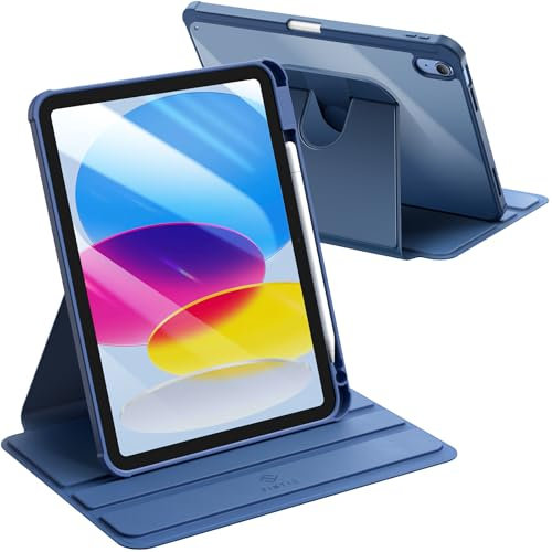 FINTIE Coque Rotative pour iPad (A16) 11ème Génération 11 Pouces 2025 et iPad 10ème Génération 10.9” 2022 - [Rangement de Stylet] Housse Fine et Pivotante à 360° Etui Transparent, Bleu Naval