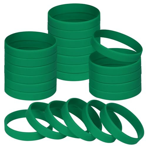 NAHRMY 24 Pezzi Braccialetti Elastici in Silicone per Adolescente Bambini, 7 pollici Verde Braccialetto Polsini in Gomma Silicone per Ragazze Ragazzi Sportive Scuola Matrimonio Feste
