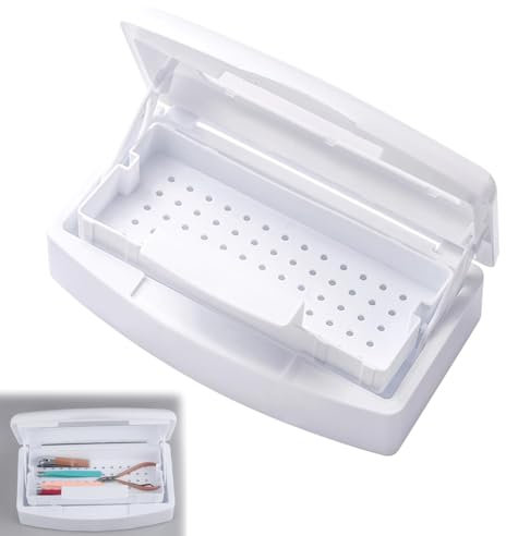Nail Tool Sterilizer Box, Plastic Sterilization Tray, Storage and Disinfection Plastic Box for Hair Salon, Eyelash Extensions, Manicure and Nail Art Tool (White)