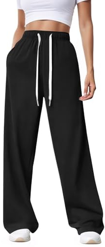 Getervb Pantalon Jogging Femme Pantalon de Sport Taille Haute Pantalon de Survêtement Baggy avec Poches Pantalon de Détente pour Yoga Running Fitness Training