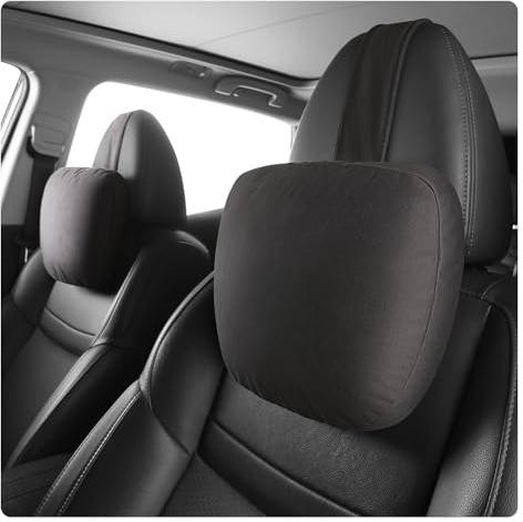POKSRI 2pcs Car Neck Pillow for headrests,Support Drive Seats Head Cushion Pillows,Microfiber Velvet,Plant-Based Polyester,Thickness & Height Adjustable,11.8x7.5,Inner Liner fillable(Black)