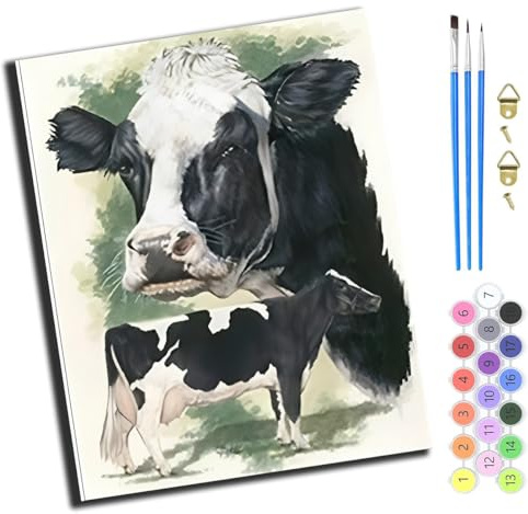 XIAOYOUQIAN Schwarz-Weiße Kuh,Malen Nach Zahlen Erwachsene,Diy Ölgemälde Leinwand Kit Mit Pinseln Und Acrylfarbe Für Home Haus Deko,50X40Cm,Ohne Rahmen
