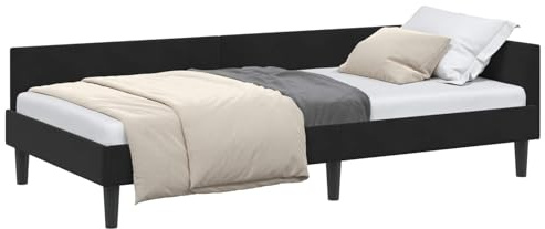 vidaXL Corner Bed Frame Black 90 x 190 cm Velvet and Engineered wood, Elegant, Modern Bed Frame, Breathable Material, Durable Structure, Simple Design, Rectangular Bedroom Furniture