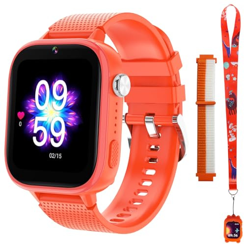 OKYUK 4G Smartwatch Kinder mit Telefon und GPS, Multifunktional Kinderuhr mit Videoanruf, Sportmodi, Wecker, Integrierter App Store, Kinder Smartwatch für Jungen und Mädchen (Orange)