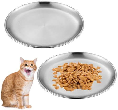 2 PCS Cat Bowls, 5.5 Stainless Steel Shallow Wide Dish Set for Wet and Dry Food, Whisker Fatigue Cat Dishes