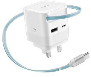 CUKTECH CP6 USB C Charger 65W GaN Fast Wall Charger Plug with Built-in Retractable Cable(0.7m) for MacBook Pro/Air, iPhone 17/Air/17 Pro/16/15, iPad, Galaxy S25/S24, et