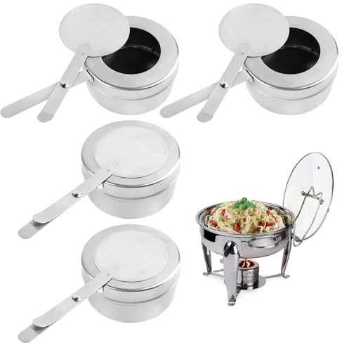 Set of 4 fuel paste containers with lid, stainless steel, 9 x 5 cm container for fuel paste, paste burner, rechaud burner, spirit burner fondue, fuel paste container for buffet, hot pot, camping