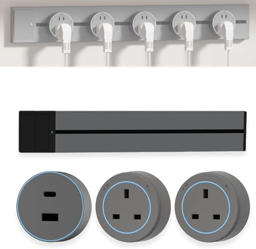 Power Track Socket, 8000W Wall-Mounted Slide Rail Wiring Board with 2500W Plug Adapters, Rotatable Movable Outlets, High Power for Kitchen Office Home(Grey,40cm)