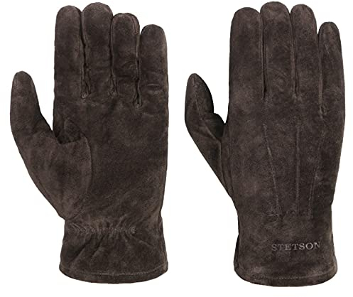 Stetson Basic Pigskin Lederhandschuhe Handschuhe Herrenhandschuhe Fingerhandschuhe Herren - mit Futter Herbst-Winter - 8 HS dunkelbraun