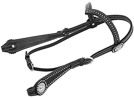 Thor Equine Kopfstück Allan Westerntrense mit Concha und Dots, V-Shaped, Schwarz Cob