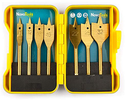NOVOTOOLS Selfcut Flat Spade Wood Bits Set of 7 pcs for Bosch, Dewalt etc.