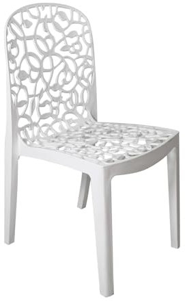 SP Berner - Pack de 6 Sillas Flora - Apilables, Ergonómicas y Resistentes - Diseño Decorativo en Respaldo - Uso Interior y Exterior - Fabricadas en España con Plástico Reciclado - Blanco