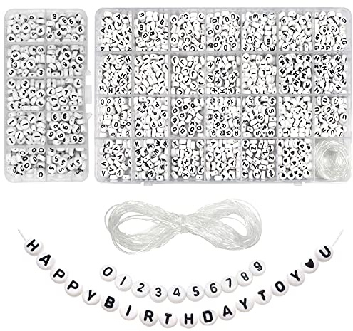 TOAOB 1940 Stück Buchstabenperlen mit Zahlen Armbänder 4x7mm Schwarz A-Z | Buchstaben Perlen, Set Rund Buchstabenperlen, für Auffädeln Alphabet Perlen, für DIY Armbänder, Halsketten Handwerk