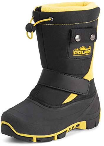Polar Niños Invierno Térmica Calentar Invierno Piel Sintética Durable Suela De Goma Impermeable Al Aire Libre Botas - Negro/Amarilla - UK6/EU39 - YC0696