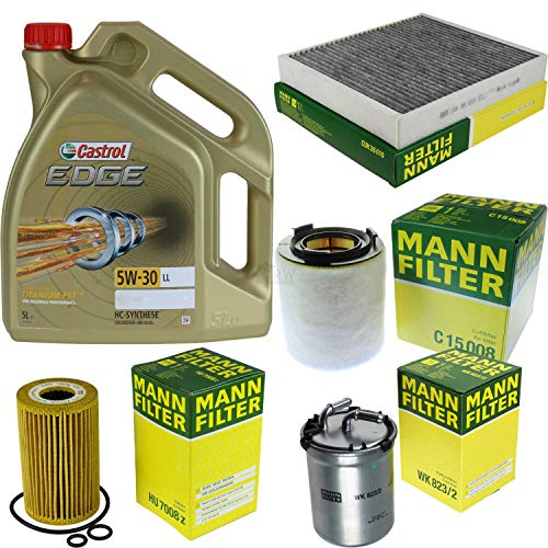 Filter Set Inspektionspaket 5 Liter Motoröl EDGE Titanium FST 5W-30 LL MANN-FILTER Innenraumfilter Kraftstofffilter Luftfilter Ölfilter