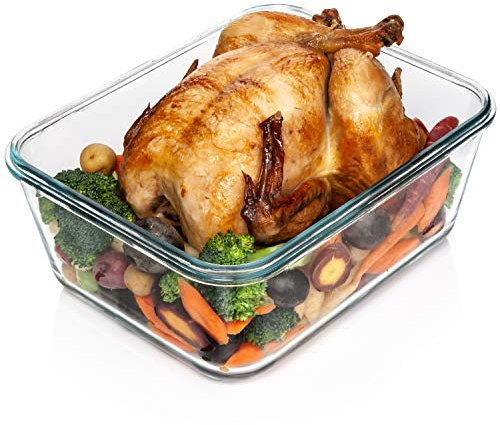 Razab Grande boîte de conservation alimentaire en verre avec couvercles, hermétiques, anti-fuite, sans BPA – Idéal pour la préparation des repas, conserver les restes et le déjeuner, la cocotte