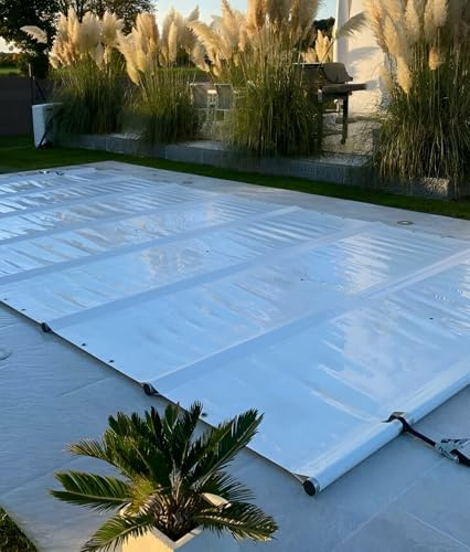 ANKO PLANEN Bâche de Piscine rectangulaire de sécurité à Enrouleur – sécurité maximale Toute l’année – SafeDeluxe – sans Barres (4m x 7m, Beige)