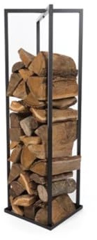 Perel Holzregal für Kaminholz Indoor Outdoor, schwarzes Metall Holzlagerregal, Kaminholzregal für Brennholz und Holzlagerung neben Kamin oder Ofen, Firewood Rack, 34 x 34 x 118 cm