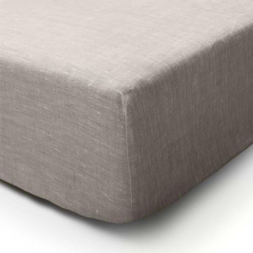 Cuore di lino - Lenzuolo sotto con Angoli in Puro Lino 100% Made in Italy Naturale Matrimoniale (160x190x30cm)