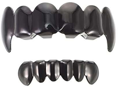 PRETYZOOM Schwarz Plattierte Hip Hop Zahn Grillz Kappe Oben Und Unten Grill Set Vampir Reißzähne Zähne Grillz