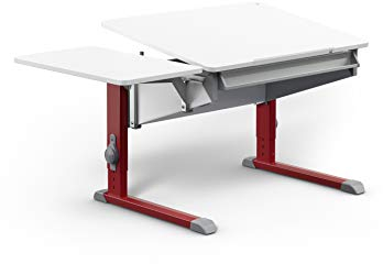 Moll Bandit Kinderschreibtisch höhenverstellbar | mitwachsend, ergonomisch & neigbar für aufrechtes Sitzen | ideal für Schulkinder | Schreibtisch weiß (mit Side Top, Rot, 90cm x 70,5cm)