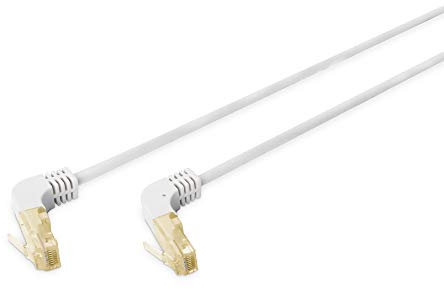 DIGITUS Cable LAN Cat 6A - 10 m - Conector acodado de 90° - Cable de red RJ45 - S-FTP blindado - Gris