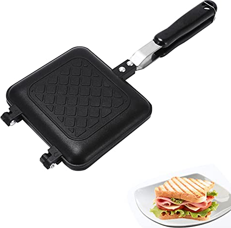 Camping Sandwich Toaster Grill Pan Stove Top Toastie Maker for Making Sandwiches, Waffles, Desserts, Steak, Meat, Eggs,36x16x3cm(Black)