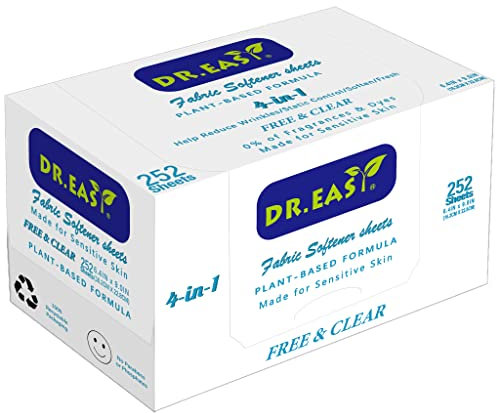 DR.EASY Dryer Sheets Plant Based Formula 252 Ct Fabric Softener sheets for Laundry Free & Clear Essential Oil Scented No Artificial Fragrances No Dyes Reduce Static & Wrinkles Help Repel Pet Hair