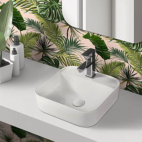Inbagno Lavabo da appoggio Quadrato con Foro Rubinetto, in Ceramica Bianca Lucida, Disponibile in Diverse Dimensioni (39x39)