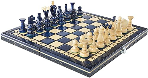 Tienda Muba - Hermoso juego de ajedrez de madera con tablero de madera y piezas de ajedrez hechas a mano. Idea de regalo, 32 cm, azul
