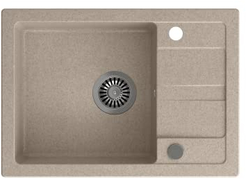 VBChome Fregadero de granito beige 62 x 44 cm para empotrar con escurridor moteado reversible + sifón
