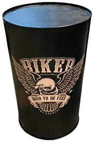 Bidon en métal Table haute Baril Industriel Laqué Biker Born to be Free 90 x 57 cm