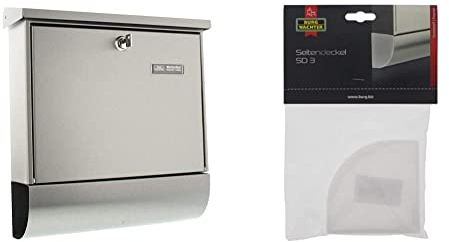 BURG-WÄCHTER Edelstahl-Briefkasten mit aufklappbarem Regendach und Zeitungsfach, A4 Einwurf-Format, EU Norm EN 13724, Amrum 38670 Ni & Deckel für Zeitungsbox, 10 x 10 mm, milchig weiß