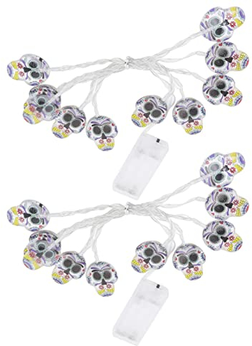 2 Stück Kristall-Totenkopf-Lichterketten Immer an Halloween Feiertags-Horror Dekorative Horror-Lichterketten für Halloween Festliches Atmosphärisches Licht Innen-Außen-Szenen-Arrangement
