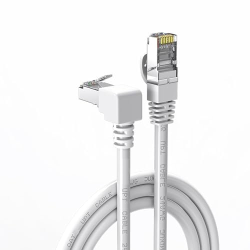 CABLEPELADO Cavo di Rete LAN Dati Gigabit RJ45 Intrecciato, 1 x 90°, Categoria 5E, Compatibile PC, Smart TV, Server, 10 Metri, Bianco