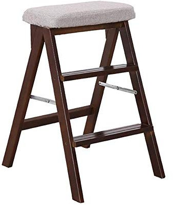 3 Stufen Holzleiter Hocker Klapptritt Hocker Treppenstühle Multifunktionaler Küchen-Büro-Treppenstuhl (Grau)