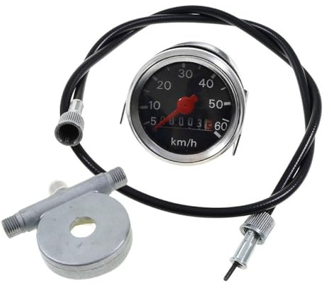 2EXTREME Tacho Set 16 schwarz mit Schnecke kompatibel mit Hercules Prima | Analoges Set mit Tachometer, Tachowelle, Tachoschnecke; 48 mm, M10x1, 60 km/h; kompatibel mit Sachs Prima M 2/3/4/5, Optima