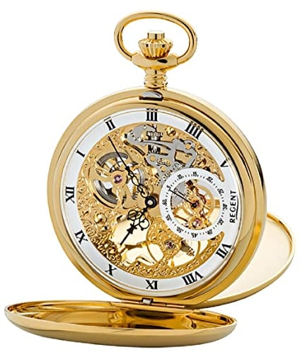 REGENT 11330090 Skelett-Taschenuhr Savonette mit Handaufzug
