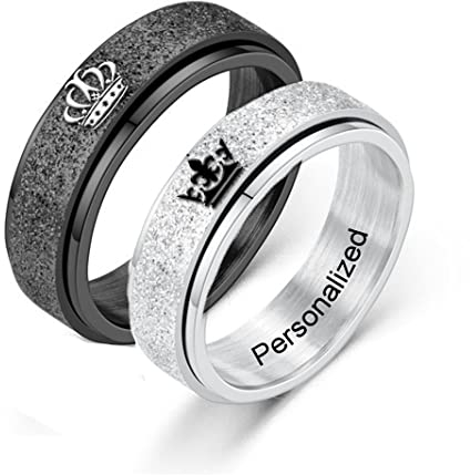 Ihanskio Passen Sie Mattierte Passende Paare Ringe Mit Gravierten Crown Mustern An Matter Versprechensring Personalisiert Seine Ringe Eheringe Paarschmuck (Schwarz-Spinner-6mm)