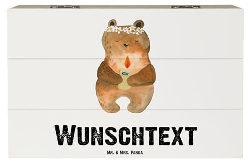 Mr. & Mrs. Panda Personalisierte Holzkiste Bär Kommunion 19 x 12 cm - Personalisierte Geschenke, Aufbewahrungsbox mit Namen, Teddy, Taufkerze,