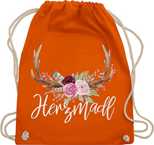 Turnbeutel Rucksack - Kompatibel mit Oktoberfest Tasche - Herzmadl - Unisize - Orange - mitbringsel aus bayern trachtenrucksack bayrische madl beutel trachtentaschen bayrisch hirsch stoffrucksack