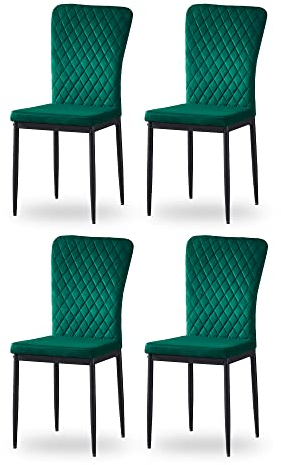 JYMTOM Wohnzimmerstühle Esszimmerstühle mit Samt-Bezug, hoher Rückenlehne, Metallgestell und modernem Gitter-Design für Wohnzimmer, Esszimmer, Konferenzraum und Klassenzimmer (4, grün)