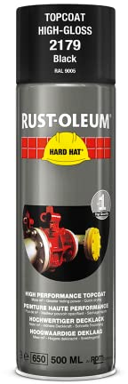 Rust-Oleum HARD HAT Decklack - Hochleistungsfähiger Industrielack-Spray zur Verwendung auf Metall, Holz und Beton. In verschiedenen Farben mit hoher Deckkraft - 500ml (Schwarz Seidenglanz RAL9005)