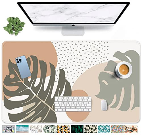 Britimes Großes Gaming-Mauspad, Boho-Stil, große Blätter, rutschfeste Schreibtischunterlage, Tastatur und Maus, Schreibtischunterlage für Gamer, Büro und Zuhause, 80 x 40 cm