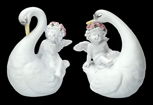 Engel Figuren Putten auf Schwänen 2er Set für eine himmlische Atmosphäre | Cherub 10 cm