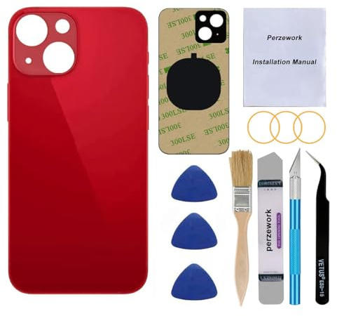 Perzework Repuesto de cristal trasero OEM para iPhone 13 mini de 5.4 pulgadas (rojo) con kit de herramientas de reparación