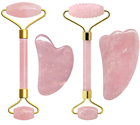 Natürlicher Gouache-Schaber Jade-Roller Rosenquarz-Massage-Rolle Gouache-Schaber Rosa Kristall-Gesichtsschaber Jade-Gesichtsrolle,Typ B