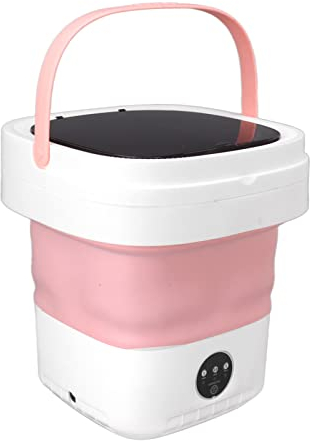 Lave-Linge Portable, Mini Petite Machine à Laver Pliable avec Essorage Doux et Tuyau de Drainage pour sous-Vêtements, Vêtements, Serviettes, Chaussettes, 7,5 L, (Rose)